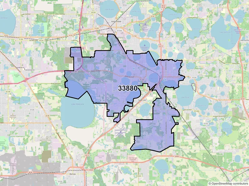 Map of ZIP Code 33880 — Winter Haven, FL