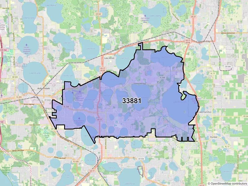 Map of ZIP Code 33881 — Winter Haven, FL