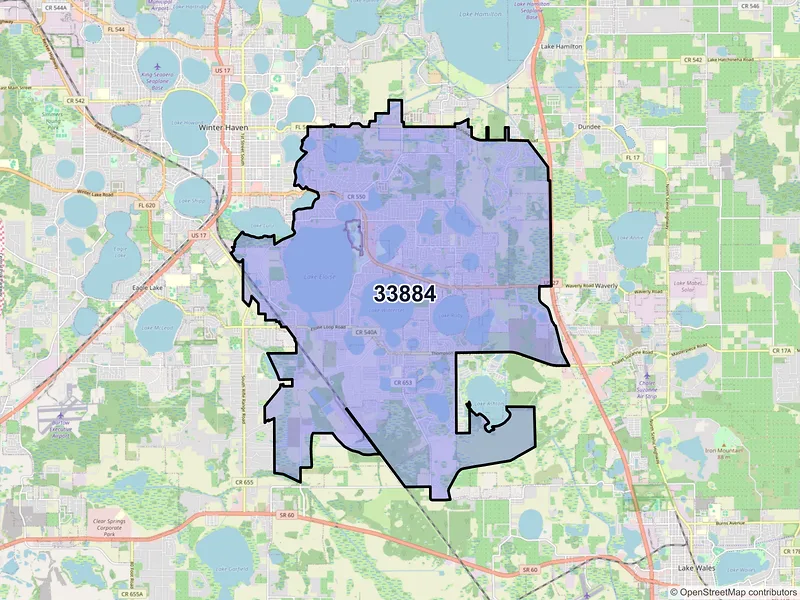 Map of ZIP Code 33884 — Winter Haven, FL