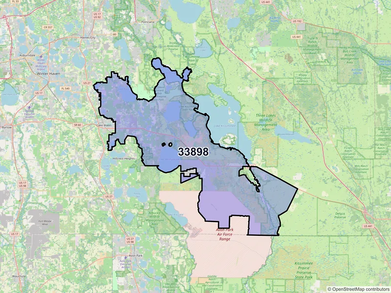 Map of ZIP Code 33898 — Lake Wales, FL