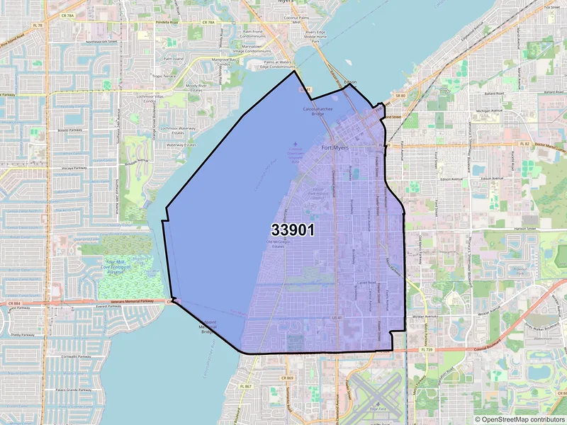 Map of ZIP Code 33901 — Fort Myers, FL