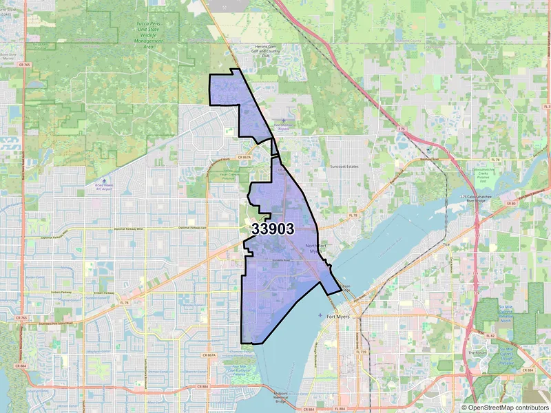 Map of ZIP Code 33903 — North Fort Myers, FL