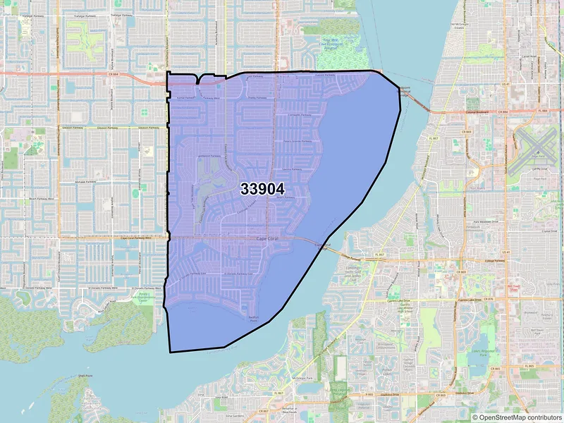 Map of ZIP Code 33904 — Cape Coral, FL