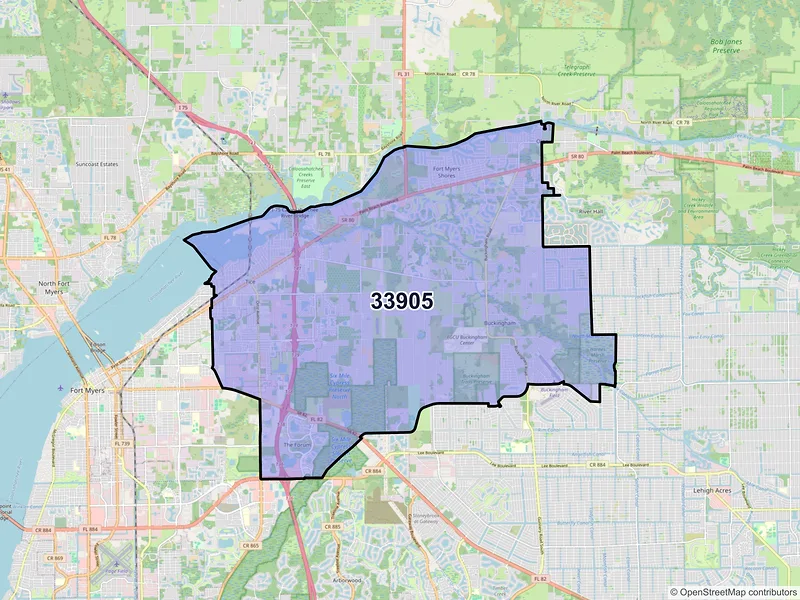 Map of ZIP Code 33905 — Fort Myers, FL