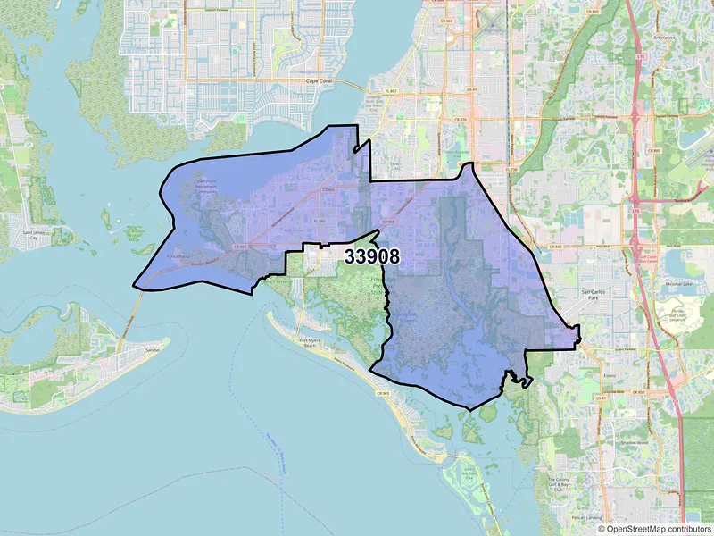 Map of ZIP Code 33908 — Fort Myers, FL