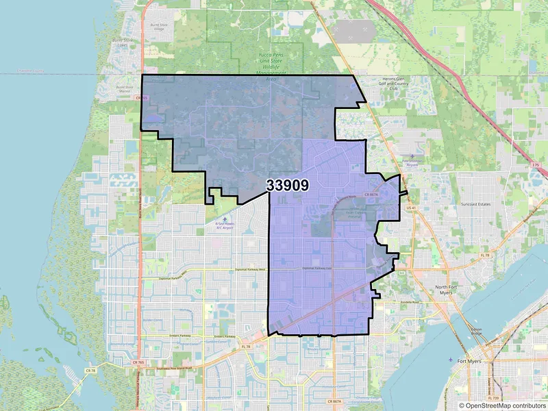Map of ZIP Code 33909 — Cape Coral, FL