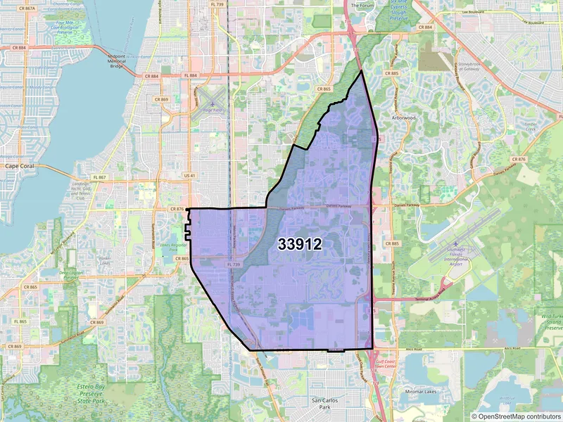 Map of ZIP Code 33912 — Fort Myers, FL