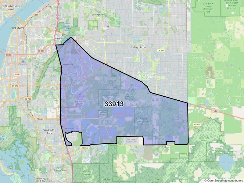 Map of ZIP Code 33913 — Fort Myers, FL