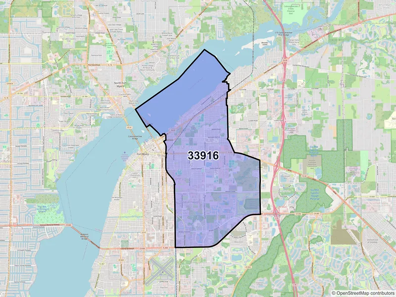 Map of ZIP Code 33916 — Fort Myers, FL