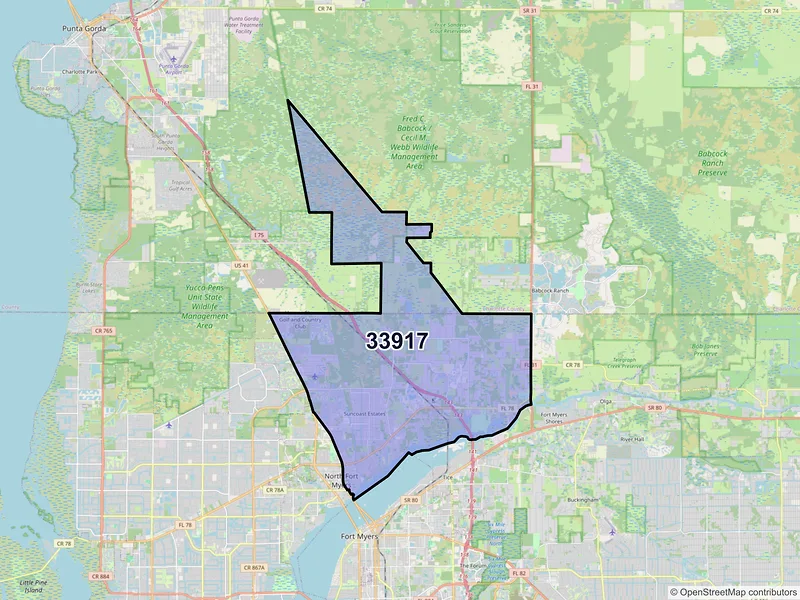 Map of ZIP Code 33917 — North Fort Myers, FL
