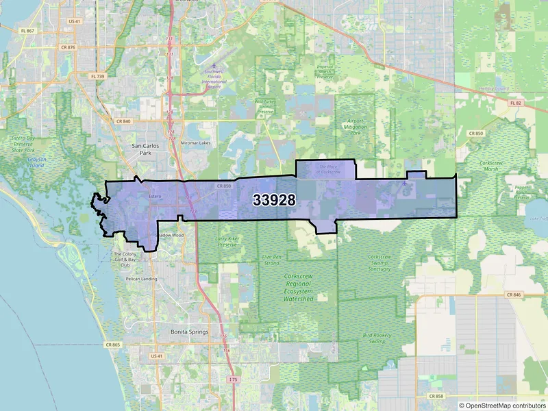 Map of ZIP Code 33928 — Estero, FL