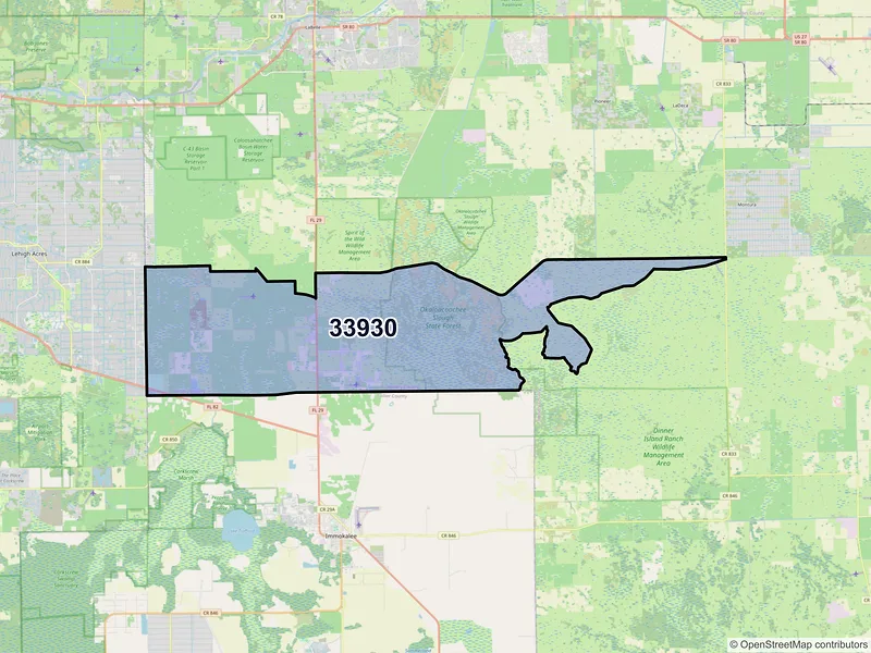 Map of Felda, Florida and ZIP codes