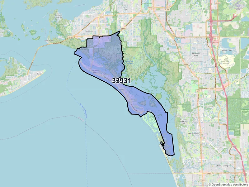 Map of ZIP Code 33931 — Fort Myers Beach, FL