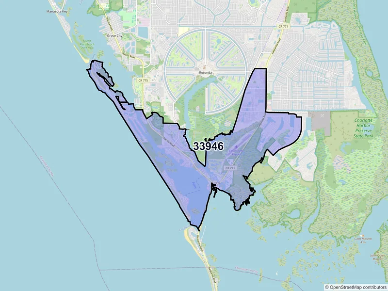 Map of ZIP Code 33946 — Placida, FL