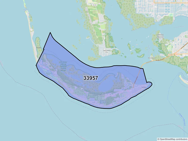 Map of Sanibel, Florida and ZIP codes