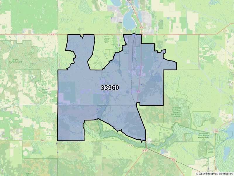 Map of ZIP Code 33960 — Venus, FL