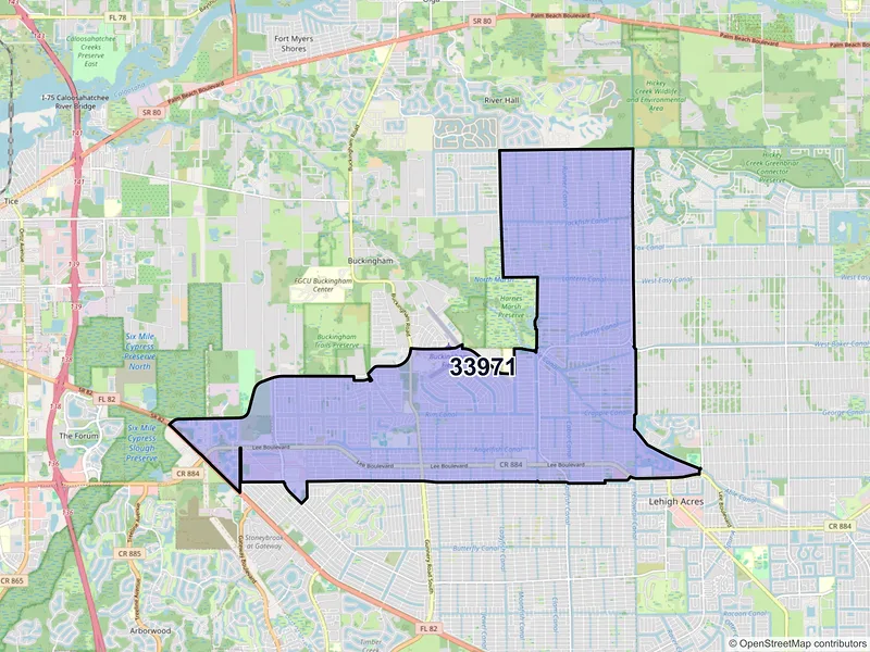 Map of ZIP Code 33971 — Lehigh Acres, FL
