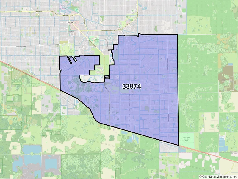 Map of ZIP Code 33974 — Lehigh Acres, FL