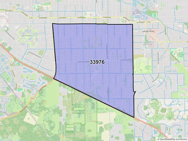 Map of ZIP Code 33976 — Lehigh Acres, FL