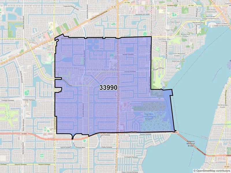 Map of ZIP Code 33990 — Cape Coral, FL