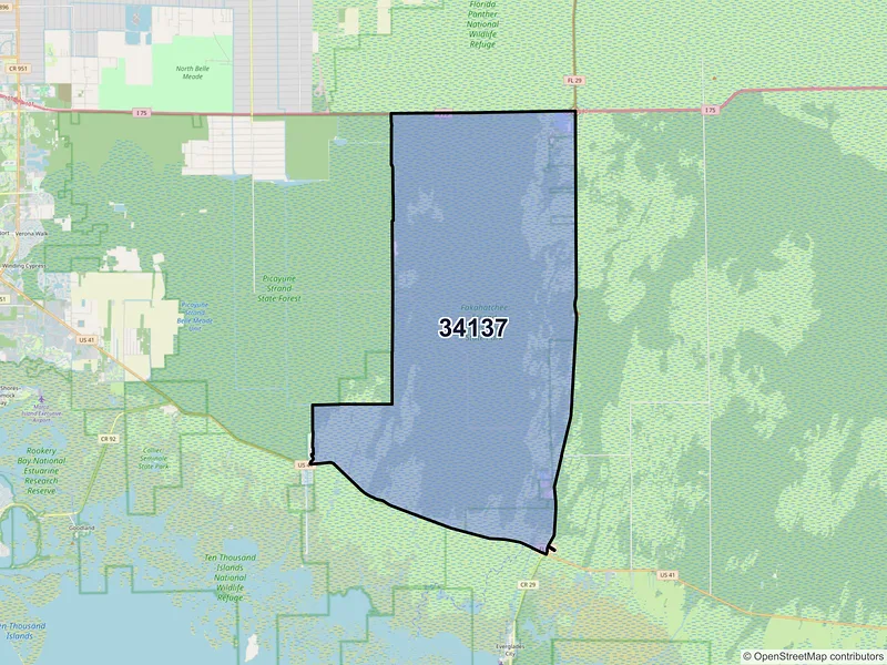 Map of Copeland, Florida and ZIP codes