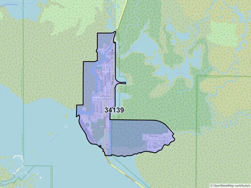Map of Everglades City, Florida and ZIP codes