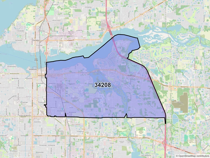 Map of ZIP Code 34208 — Bradenton, FL