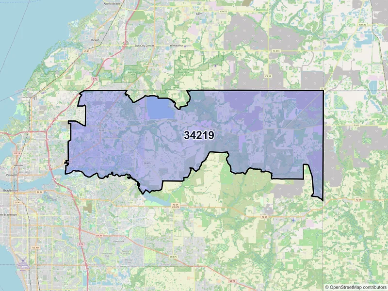 Map of Parrish, Florida and ZIP codes