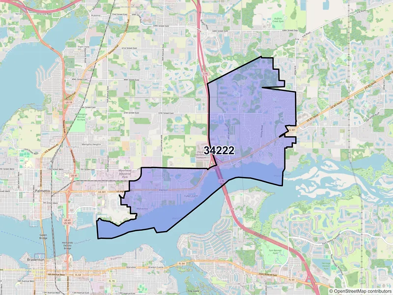 Map of Ellenton, Florida and ZIP codes