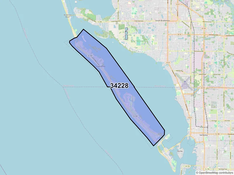 Map of ZIP Code 34228 — Longboat Key, FL