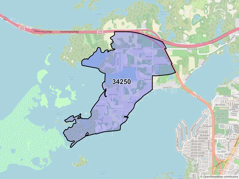 Map of Terra Ceia, Florida and ZIP codes