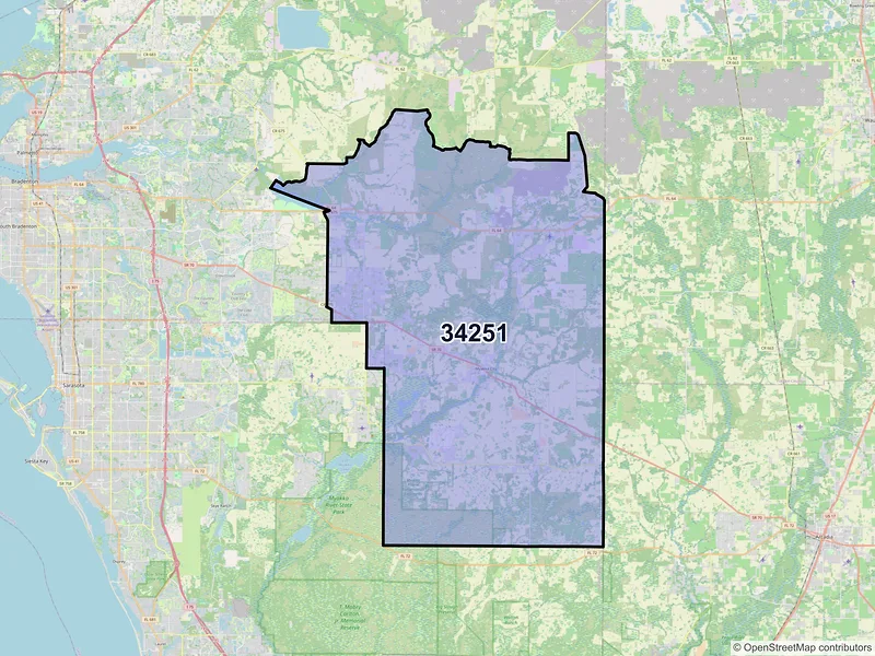 Map of Myakka City, Florida and ZIP codes