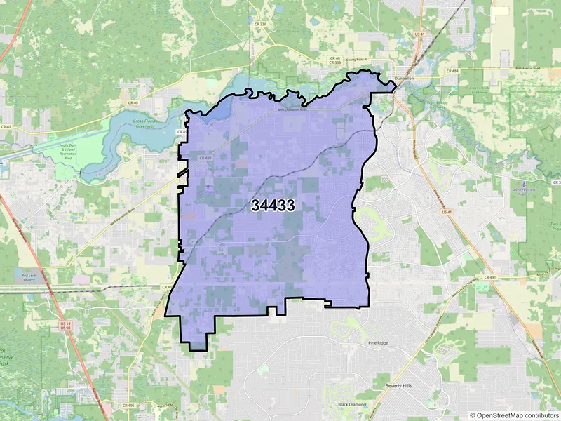 Map of ZIP Code 34433 — Dunnellon, FL