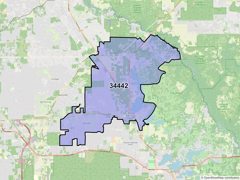 Map of ZIP Code 34442 — Hernando, FL