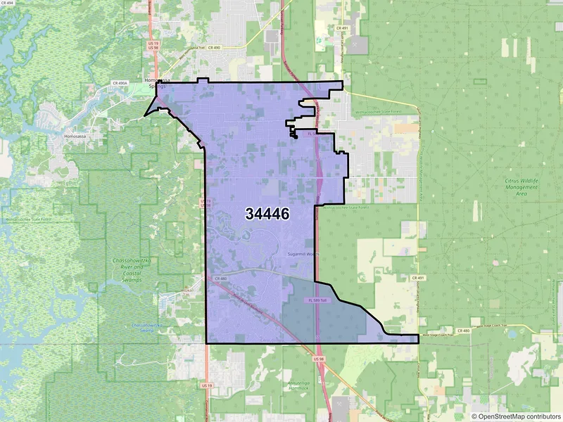 Map of ZIP Code 34446 — Homosassa, FL