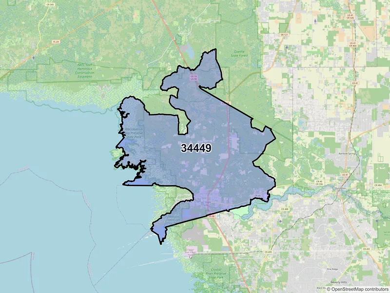 Map of ZIP Code 34449 — Inglis, FL