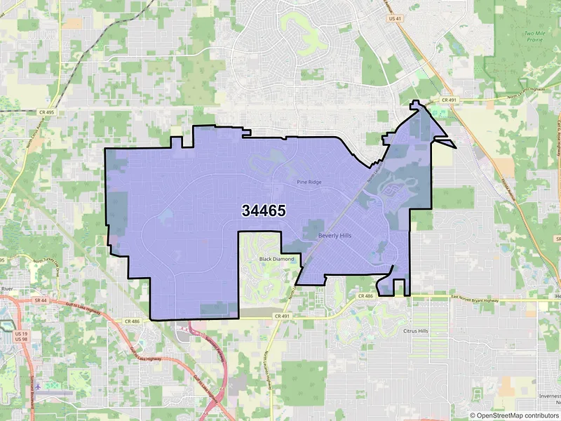 Map of ZIP Code 34465 — Beverly Hills, FL