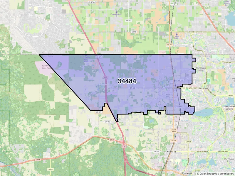 Map of ZIP Code 34484 — Oxford, FL