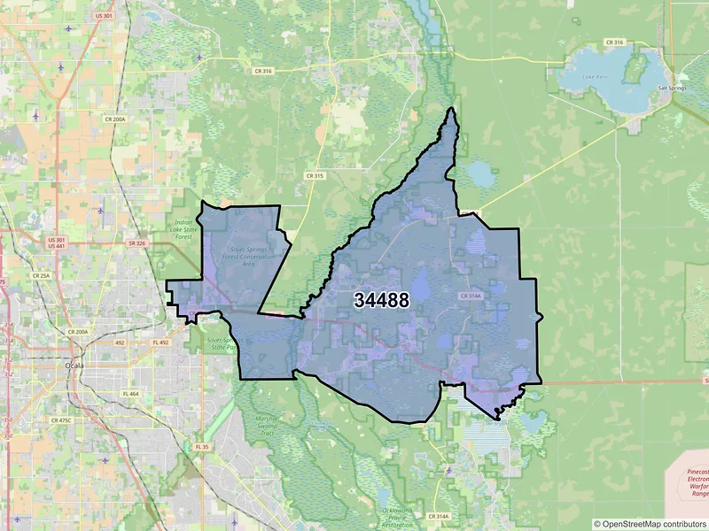 Map of ZIP Code 34488 — Silver Springs, FL