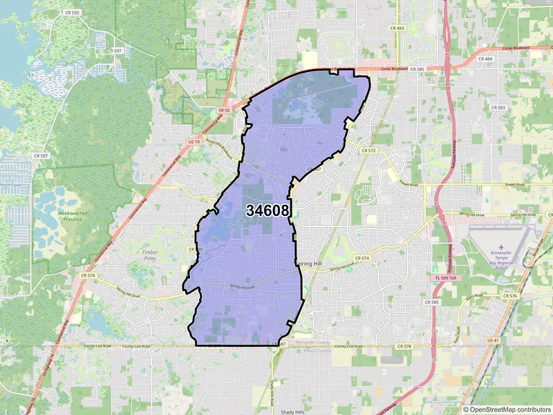 Map of ZIP Code 34608 — Spring Hill, FL