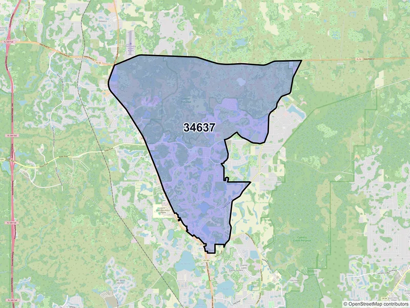 Map of ZIP Code 34637 — Land O Lakes, FL