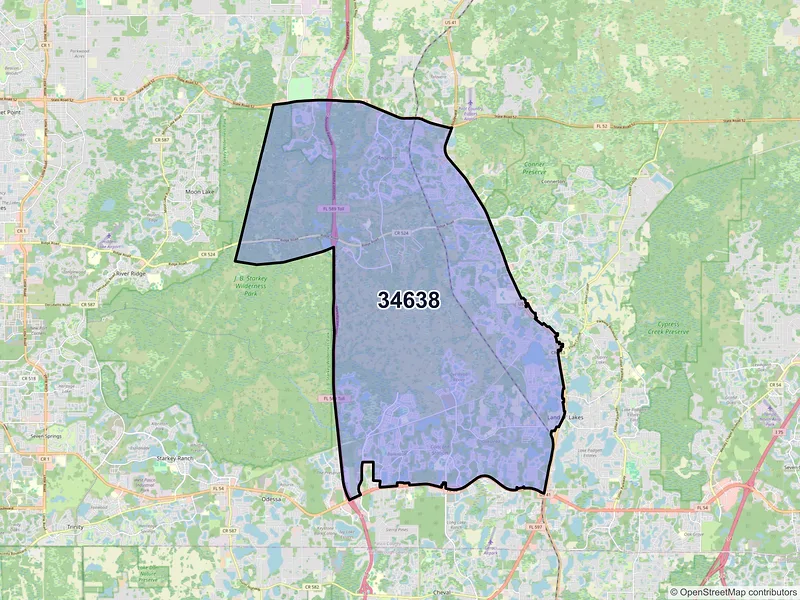 Map of ZIP Code 34638 — Land O Lakes, FL