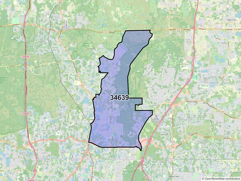 Map of ZIP Code 34639 — Land O Lakes, FL