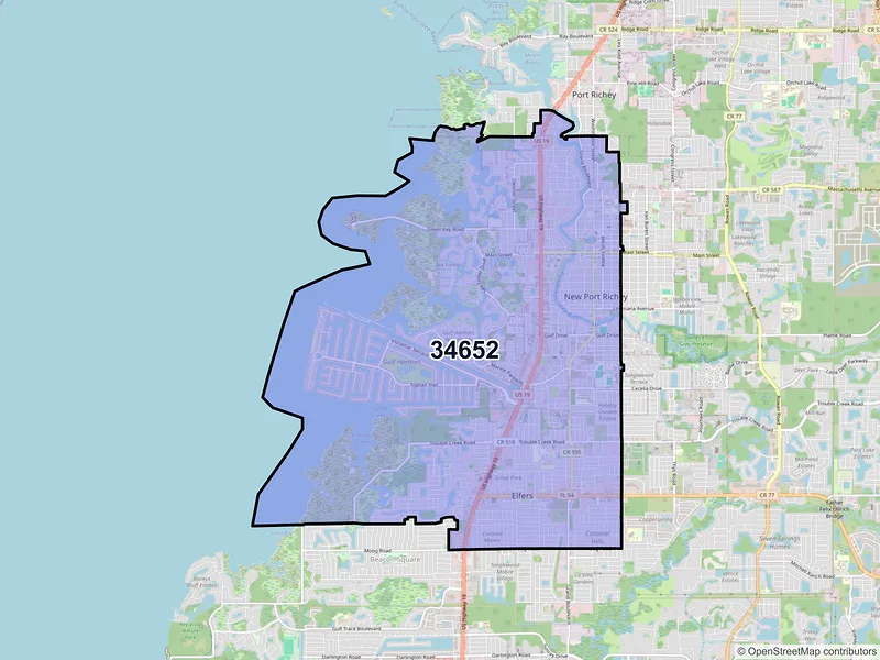 Map of ZIP Code 34652 — New Port Richey, FL