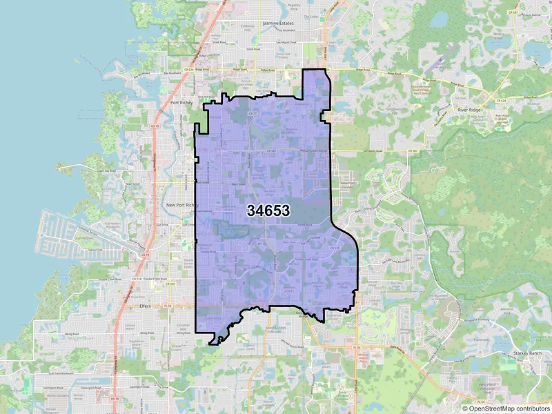 Map of ZIP Code 34653 — New Port Richey, FL