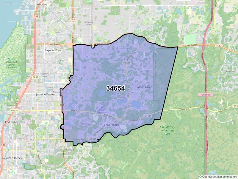 Map of ZIP Code 34654 — New Port Richey, FL