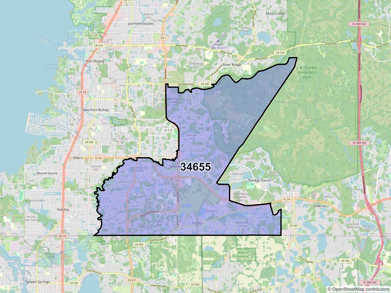 Map of ZIP Code 34655 — New Port Richey, FL