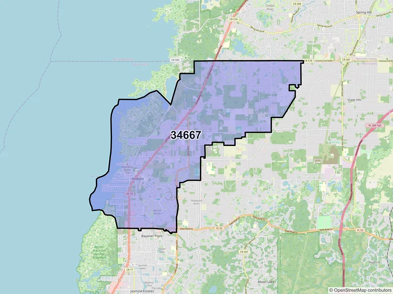 Map of ZIP Code 34667 — Hudson, FL