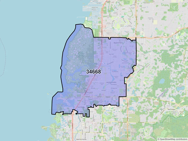 Map of ZIP Code 34668 — Port Richey, FL