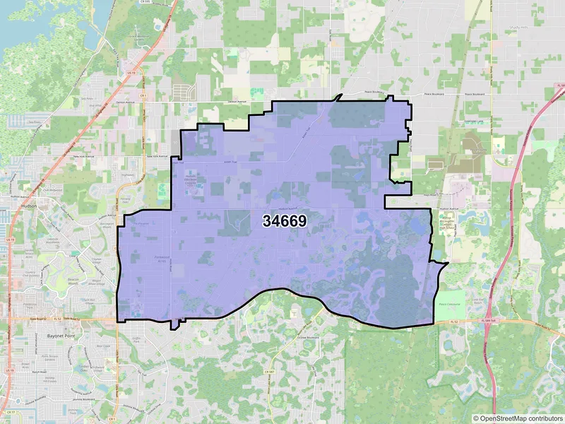 Map of ZIP Code 34669 — Hudson, FL